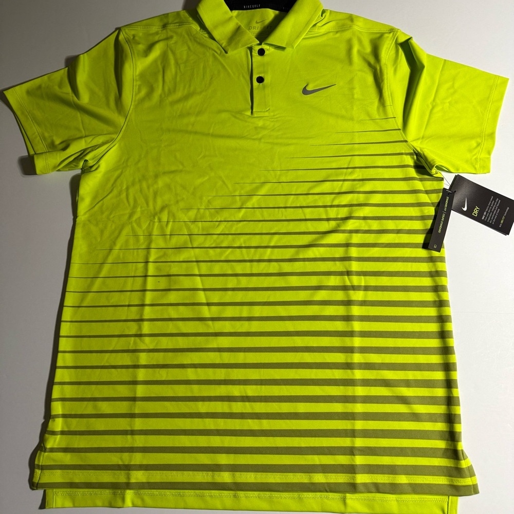 NWT Nike Dri-FIT Neon Yellow/Green Vapor Graphic Golf Polo, Size Medium